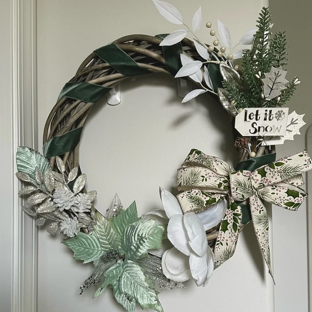 Festive Green and White Holiday Wreath